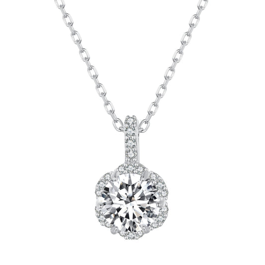 925 Sterling Silver Moissanite Pendant Necklace for Women - 45cm