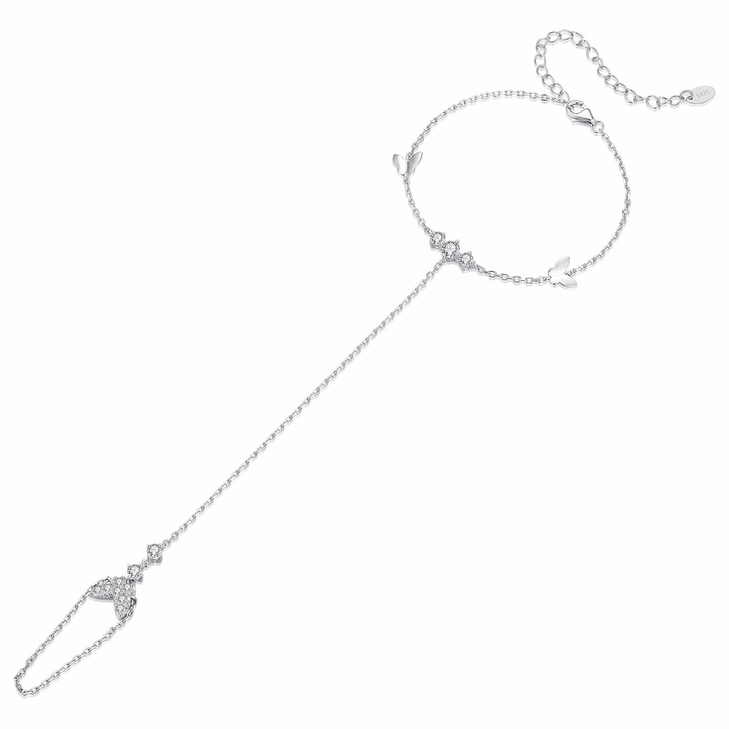 925 Sterling Silver Bracelet with Pavé Set CZ in White Gold 15+6cm