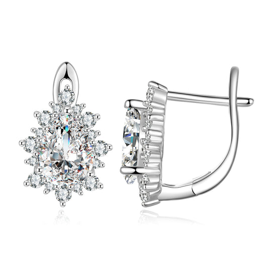 925 Sterling Silver Platinum Plated CZ Pavé Setting Earrings
