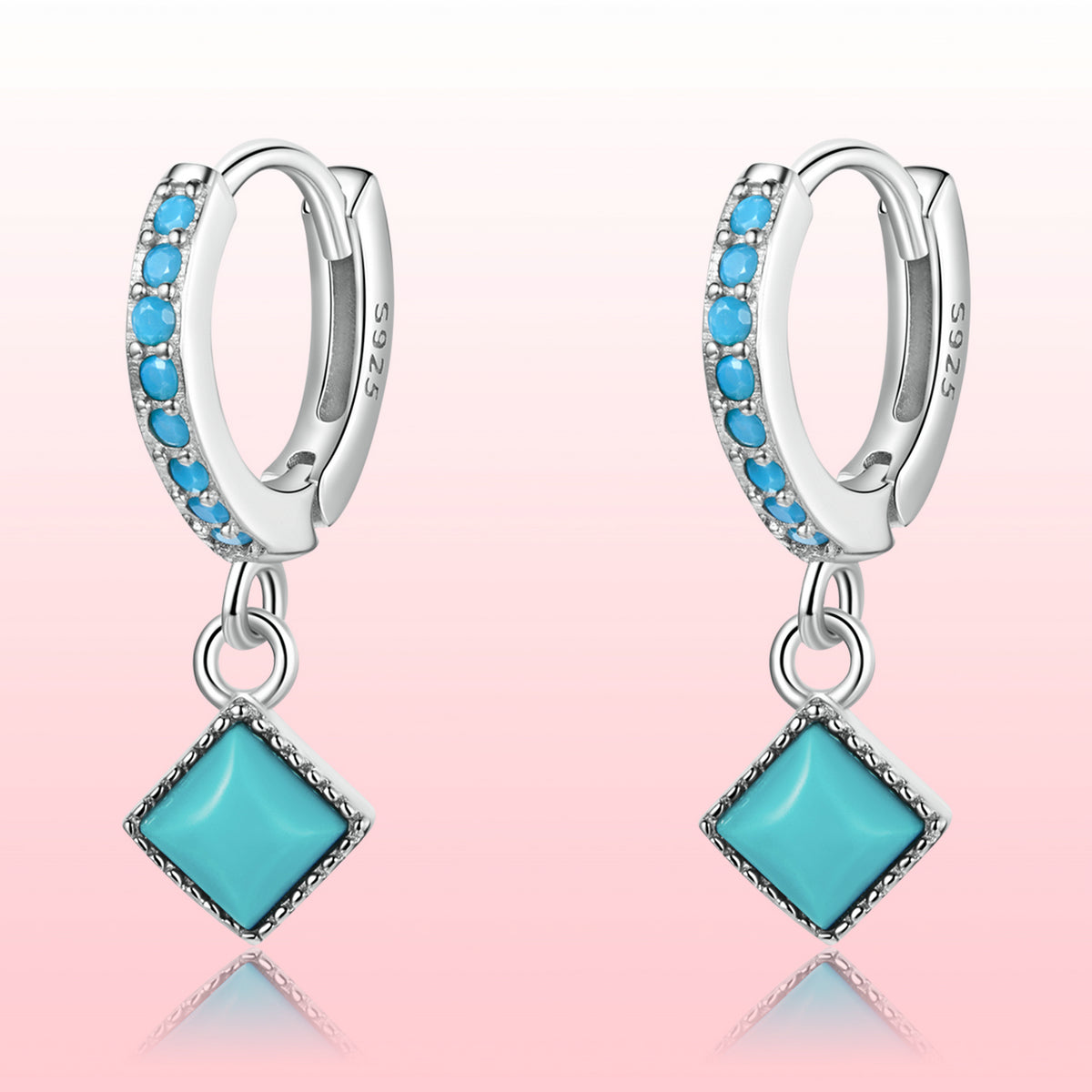S925 Sterling Silver Turquoise Earrings - 2.1*0.7cm for Women