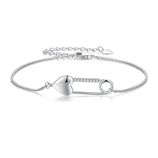 925 Sterling Silver Bracelet with CZ Pendant - 160mm Length and 8x26mm Pendant Size for Women