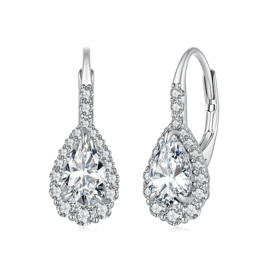 925 Sterling Silver White Gold Plated 1ct Moissanite 1.9x0.8cm Pavé CZ Drop Earrings for Women