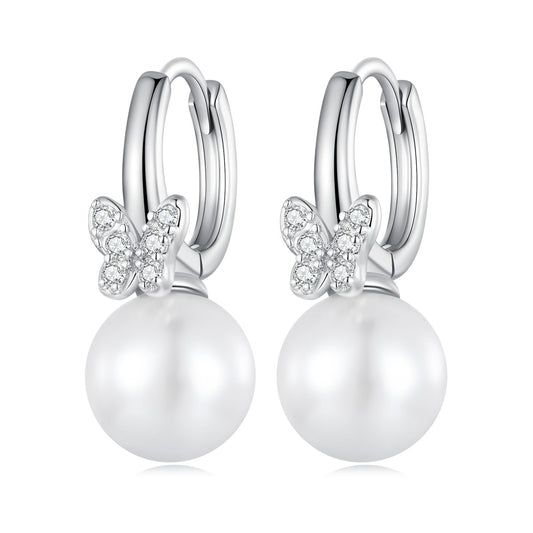 925 Sterling Silver Earrings with Plated Platinum and Shell Pearl for Women - view 2