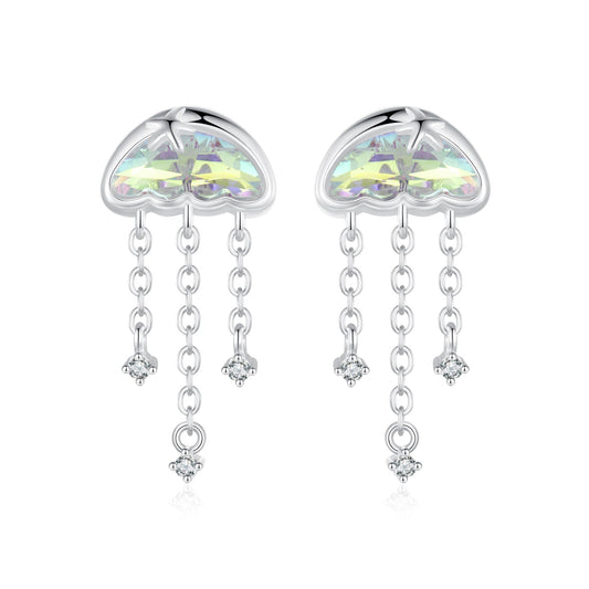 925 Sterling Silver Earrings with Pavé Setting CZ and Transparent Glass