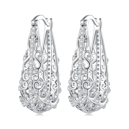 925 Sterling Silver Earrings with Pavé Set CZ, 2.5cm x 0.8cm, for Women - view 2