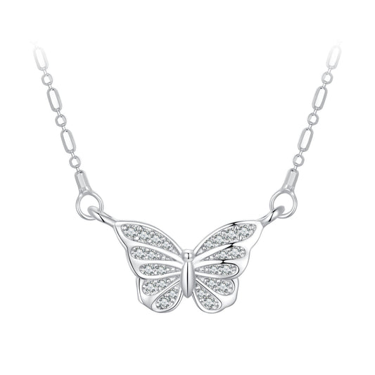 925 Sterling Silver Necklace with Pavé Setting CZ, Length 390+60mm, Pendant Size 8x15mm, for Women