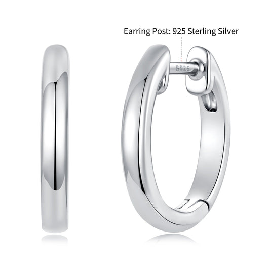 925 Sterling Silver White Gold Plated 1.4 x 0.2 cm Hoop Earrings for Women