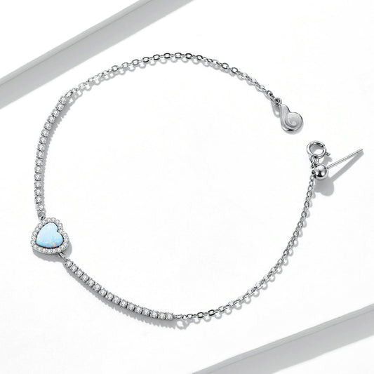 925 Sterling Silver Adjustable Bracelet with Translucent Opal and CZ for Women