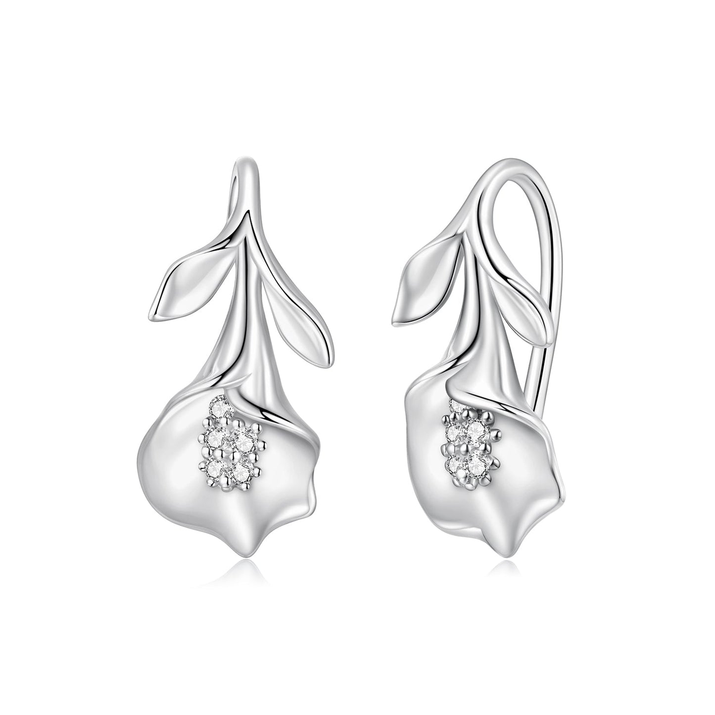 925 Sterling Silver Earrings with White Gold Plating and CZ