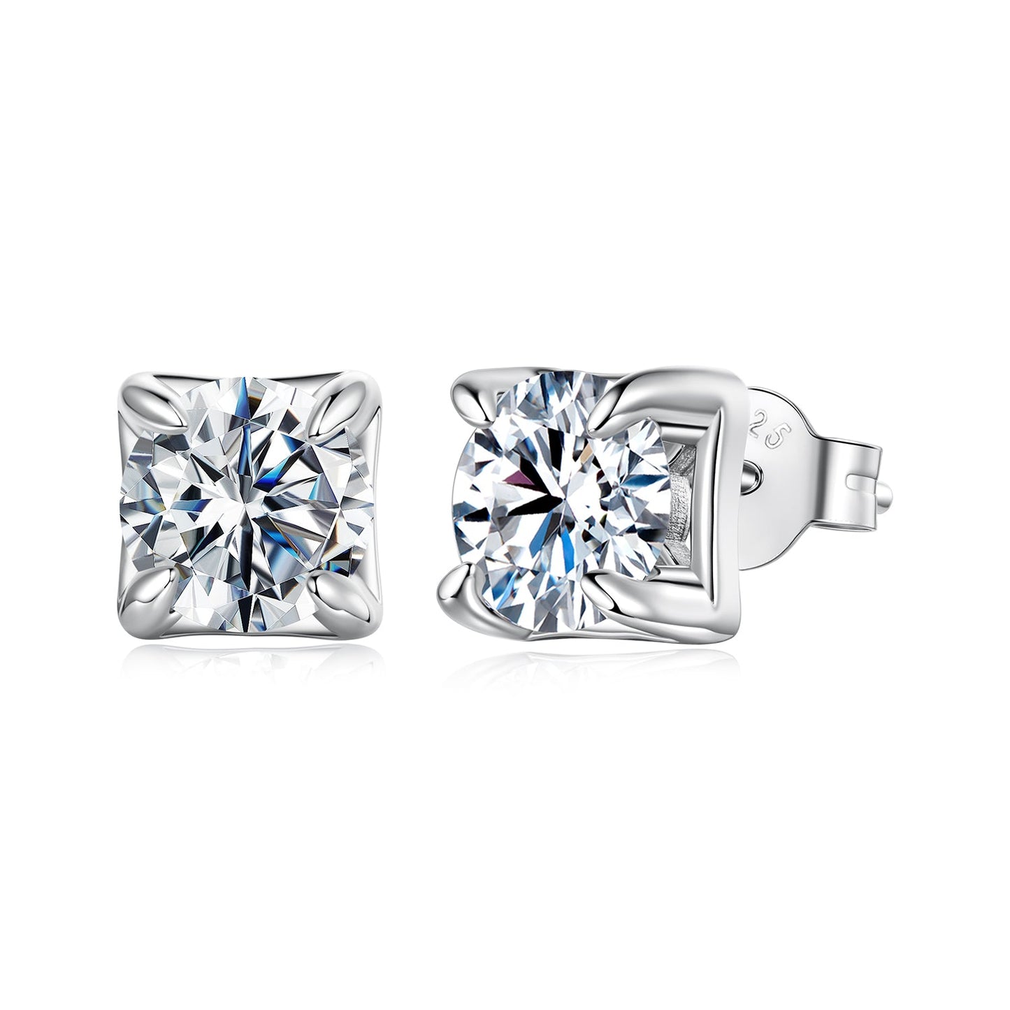 925 Sterling Silver & Moissanite Earrings - White Gold Plated, 0.5ct, Style S for Women