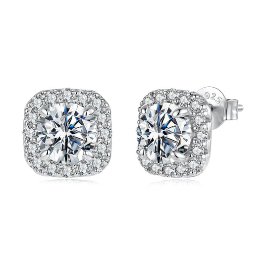 925 Sterling Silver Moissanite 1.0cm Earrings with Pavé Setting for Women