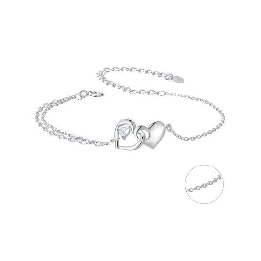 925 Sterling Silver Bracelet with Pave Setting CZ and White Gold Plating