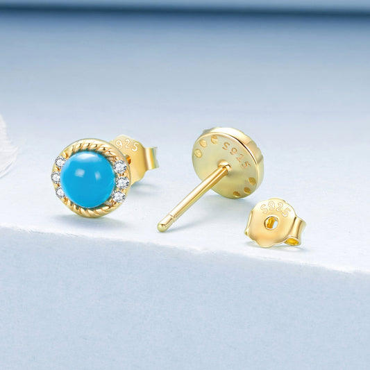 925 Sterling Silver Earrings with Synthetic Turquoise and CZ in Gold Plating - view 2