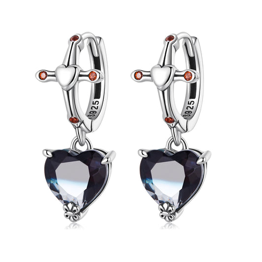925 Sterling Silver Earrings with Pavé Setting CZ - Oxidized Silver - 2.3cm x 0.9cm - For Women