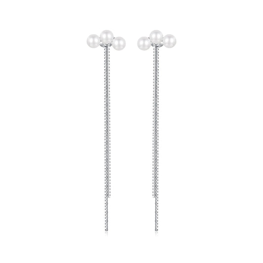 925 Sterling Silver White Gold Plated Shell Pearl Earrings