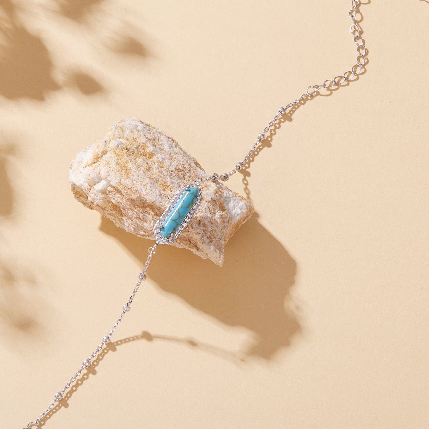 925 Sterling Silver White Gold Plated Bracelets with Synthetic Turquoise for Women