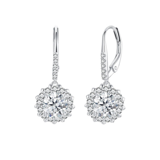 925 Sterling Silver Moissanite 1ct Earrings 26x11mm Pavé White Gold for Women
