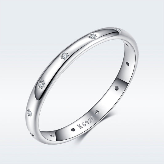 925 Sterling Silver Size 6.0 Plated Platinum Pavé Setting CZ Ring for Women