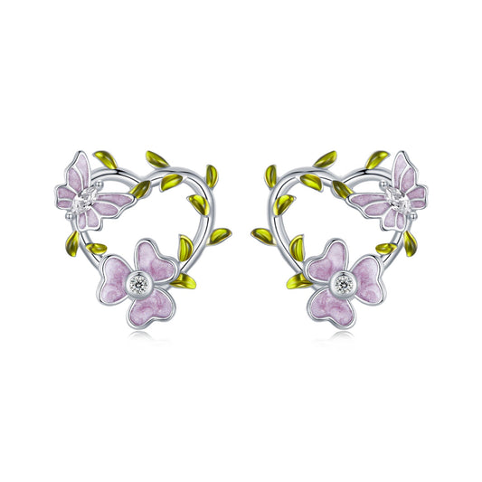 925 Sterling Silver Enamel CZ Plated Earrings