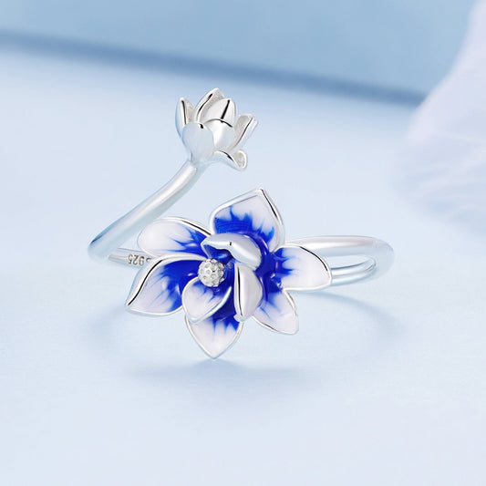 925 Sterling Silver Enamel Flower Ring