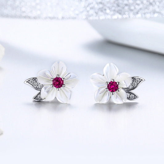 925 Sterling Silver Earrings with Pavé Setting CZ and High-Quality Nacre - view 2