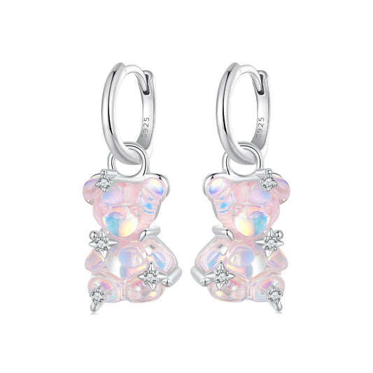 925 Sterling Silver Earrings with Pavé Setting CZ and Resin - 2.8 x 1.1 cm - Women's Fashion