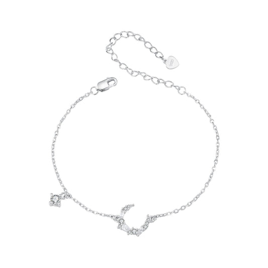 925 Sterling Silver CZ Bracelet with White Gold Plating, 150mm Length for Women