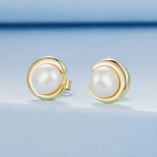925 Sterling Silver Freshwater Pearl Gold Plated Earrings - view 2