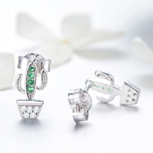 925 Sterling Silver Earrings with CZ - 1.0*0.6cm, Plated Platinum, Pavé Setting for Women