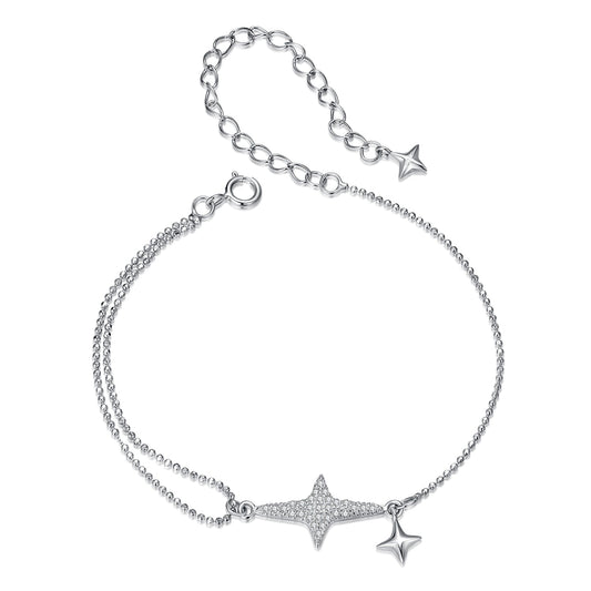 925 Sterling Silver & White Gold Plated Pave Setting CZ Bracelet 15+6cm