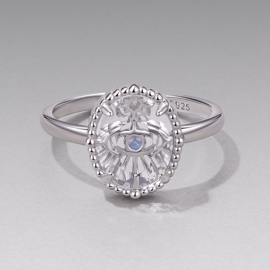 925 Sterling Silver Ring with Transparent Glass & Nano Opal, Width 0.18cm, Style E, for Women
