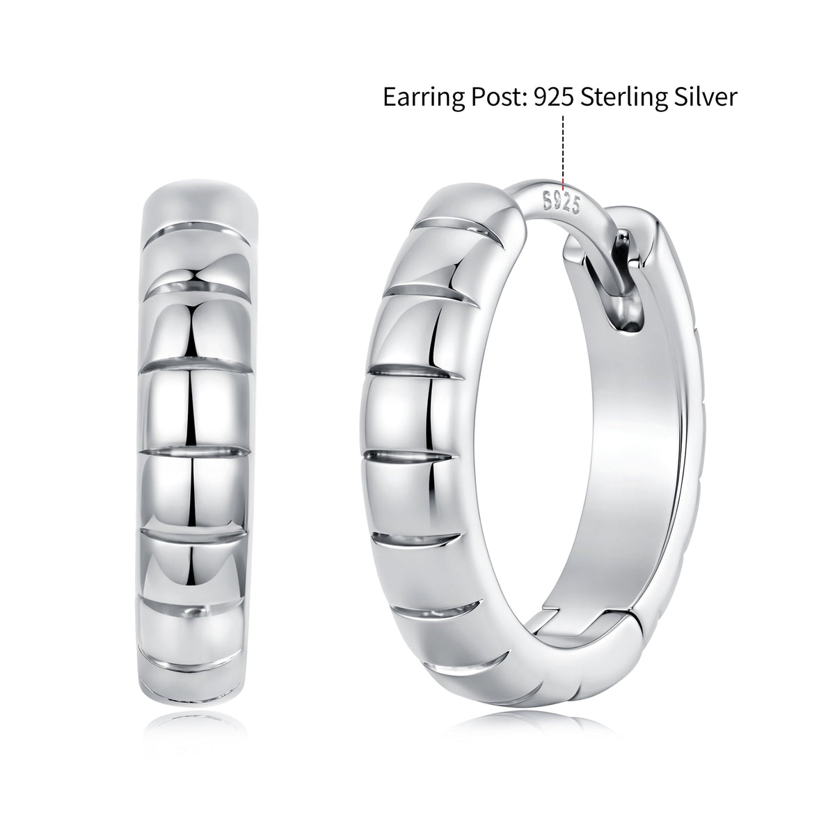 925 Silver White Gold Plated 1.4 x 0.3 cm Hoop Earrings for Women