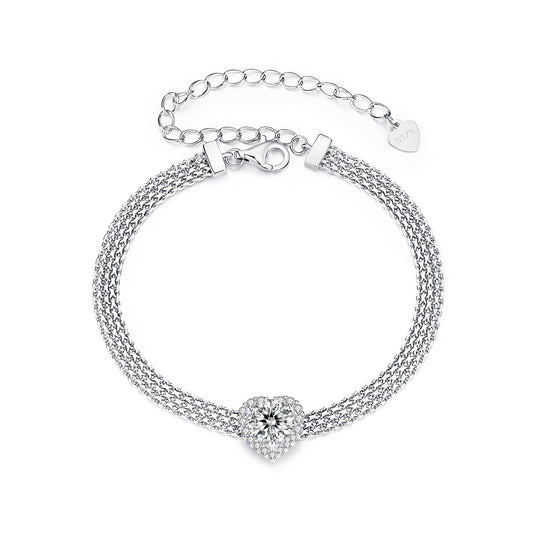 925 Sterling Silver & 1 Carat Moissanite & CZ White Gold Plated Bracelet for Women
