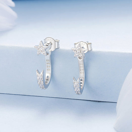 925 Sterling Silver CZ Earrings with White Gold Plating, 1.4x0.5cm for Women - view 2