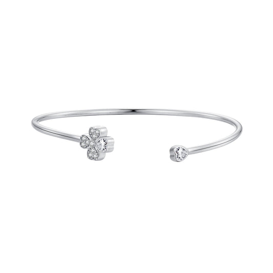 925 Sterling Silver Bracelet with Pavé Setting CZ, Inner Diameter 550mm, 2.0mm Wide, Unisex