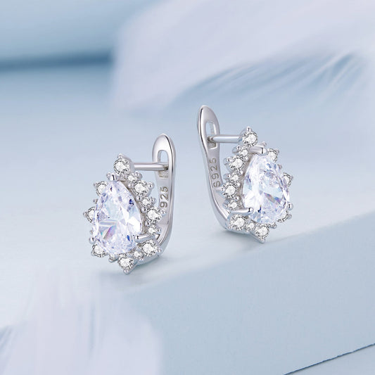 925 Sterling Silver Platinum Plated CZ Pavé Setting Earrings - view 2