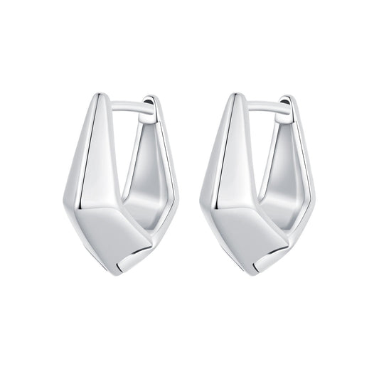 925 Sterling Silver White Gold Plated Earrings 14x6.5mm for Women