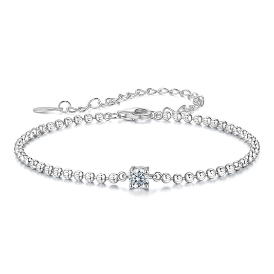 925 Sterling Silver Moissanite Bracelet 15+6cm with White Gold Plating for Women