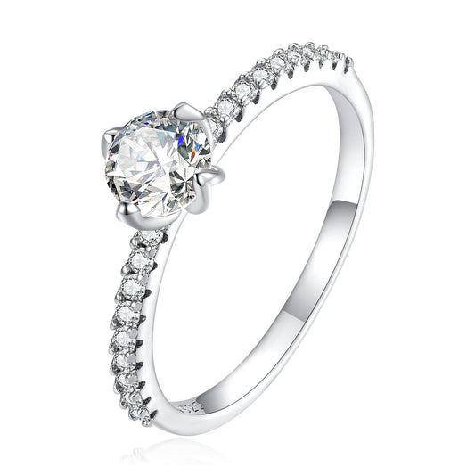 925 Sterling Silver Plated Platinum 0.60 Carat Zircon Ring Size 6 for Women