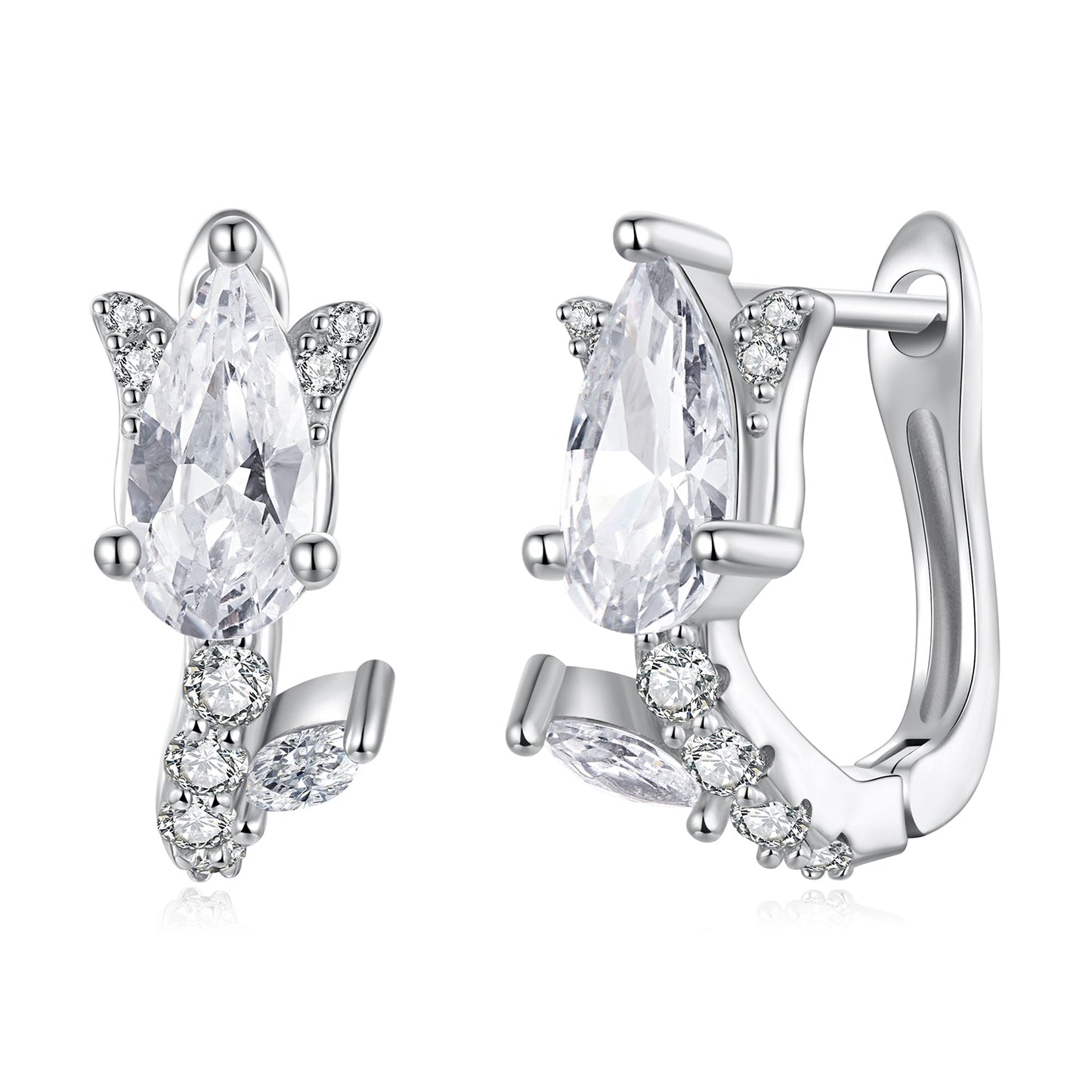 925 Sterling Silver Earrings with White Gold Plating and CZ