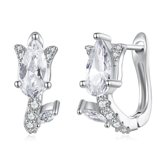 925 Sterling Silver Earrings with White Gold Plating and CZ
