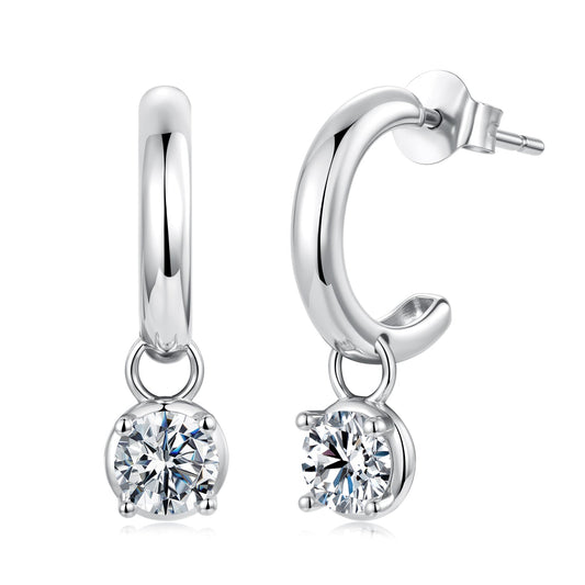 925 Sterling Silver White Gold Plated 0.5ct Moissanite Pavé CZ 2.1x0.6cm Earrings for Women