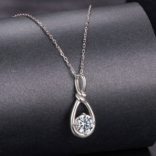925 Sterling Silver 1 Carat Moissanite Necklace with White Gold Plating - 40+5cm Length for Women