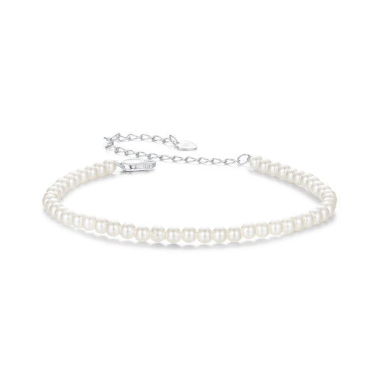 925 Sterling Silver White Gold Plated Shell Pearl Bracelet 16+6cm for Women