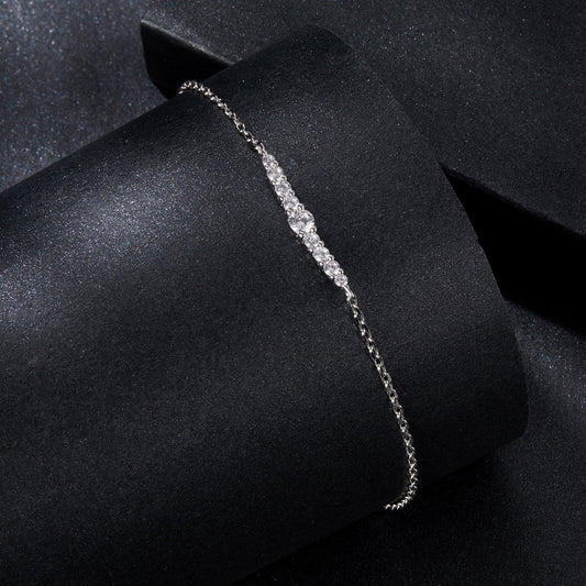 925 Sterling Silver Moissanite Bracelet for Women, Plated White Gold, 15+6cm