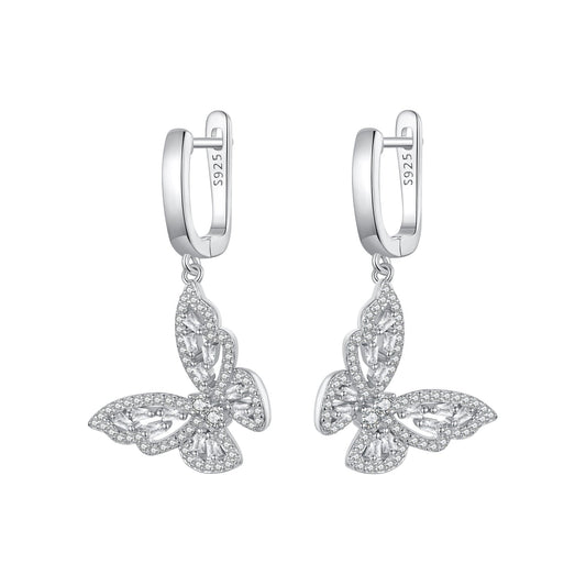 925 Sterling Silver Earrings with Pavé Setting CZ, 37x19mm for Women