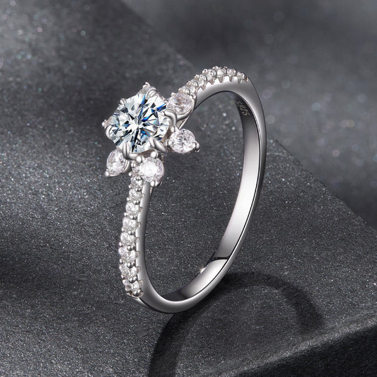 925 Sterling Silver Pavé Moissanite Ring with CZ - Size 6