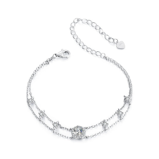 925 Sterling Silver 5.0mm Moissanite Bracelet with CZ and White Gold Plating for Women
