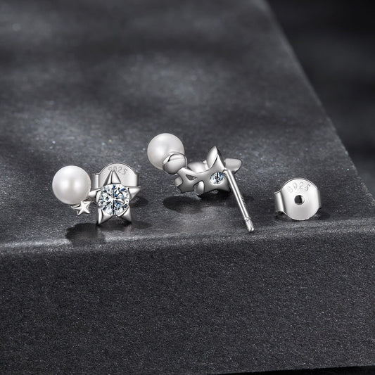 925 Sterling Silver 0.20 Carat Moissanite Earrings with Synthetic Pearl for Women