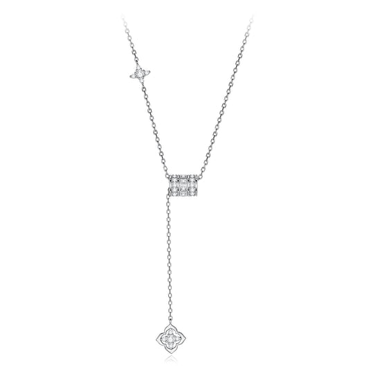 925 Sterling Silver White Gold Plated Moissanite Four Leaf Clover 40+5cm Necklace for Women